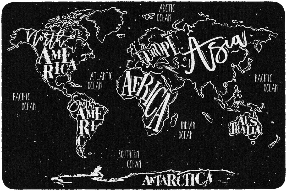 B&W MODERN WORLD MAP RUG 4FT X 6FT