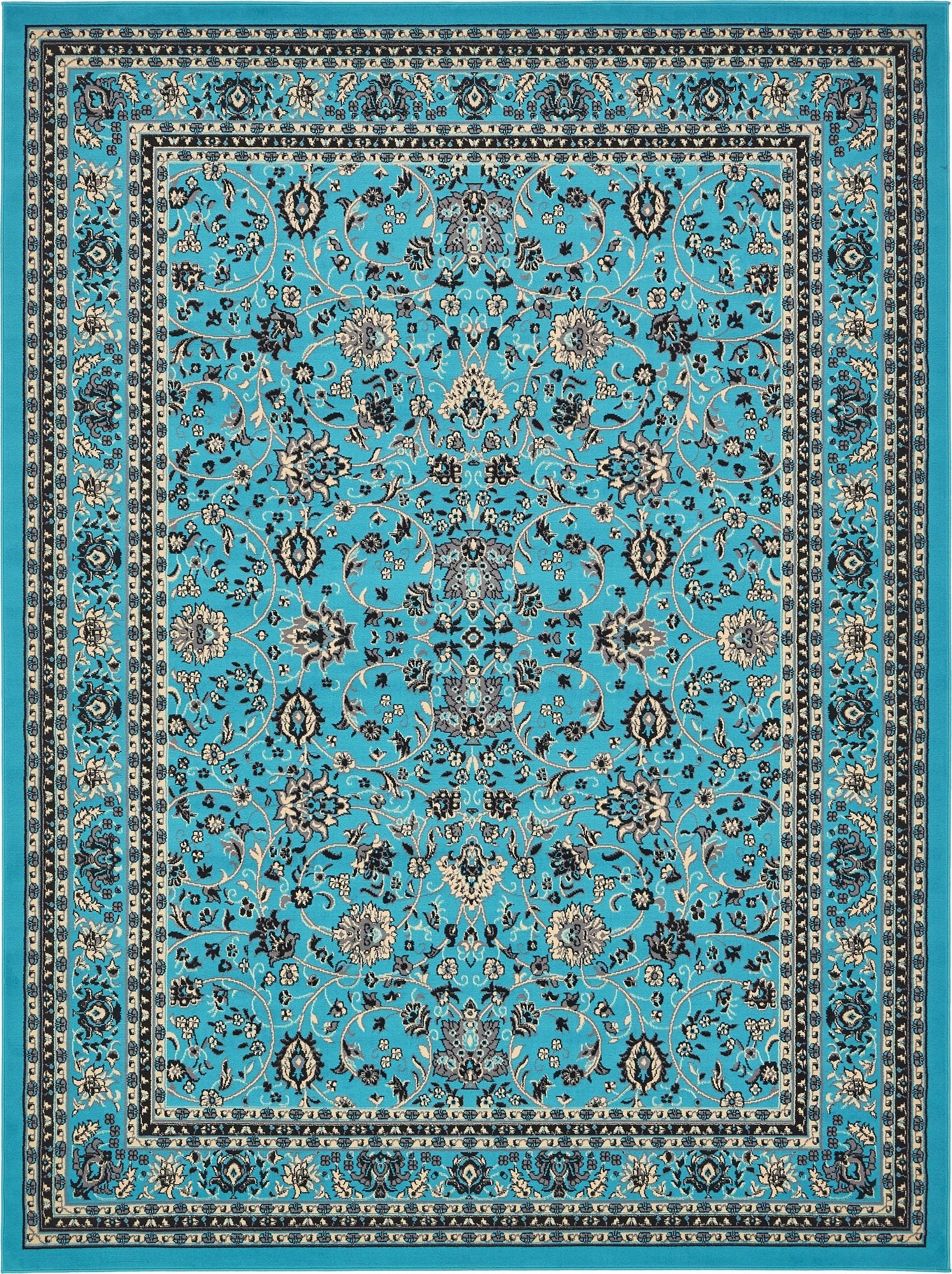Unique Loom Sialk Hill Collection Area Rug - Washington (9 x 12 Rectangle Turquoise/Black)