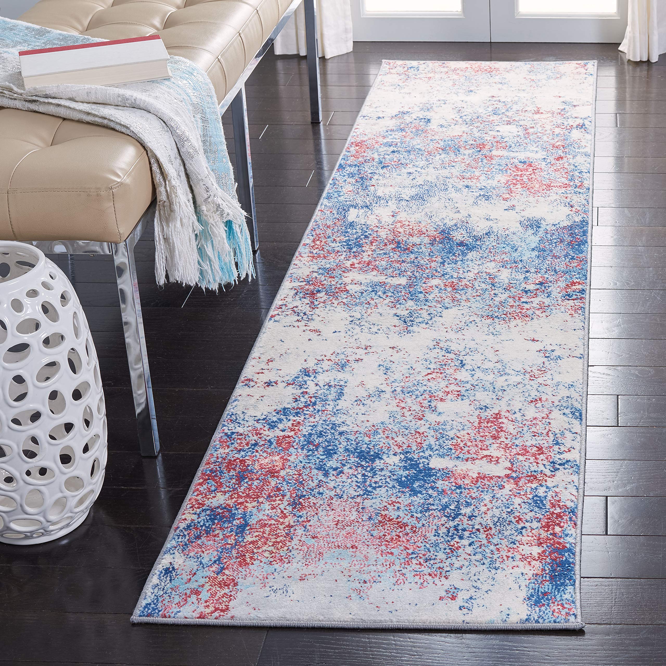 SAFAVIEH Brentwood Collection Runner Rug - 2 x 14, Navy & Red, Modern Abstract Design, Non-Shedding & Easy Care, Ideal for Hig