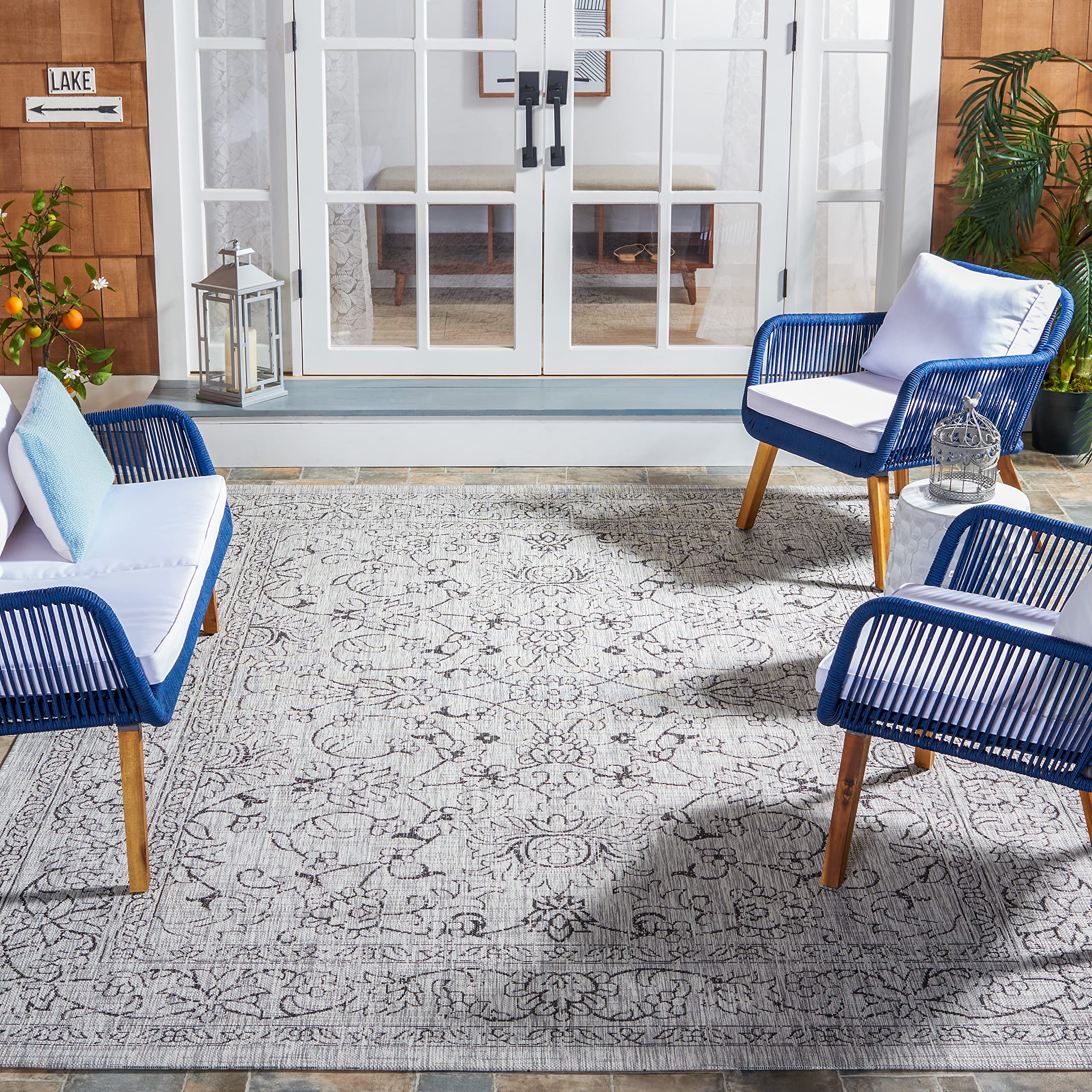 Safavieh Courtyard Collection 6'7' X 9'6' Grey/Black Cy8680 Indoor/ Outside Waterproof Easy Cleansingpatio Backyard Mudroom Ar