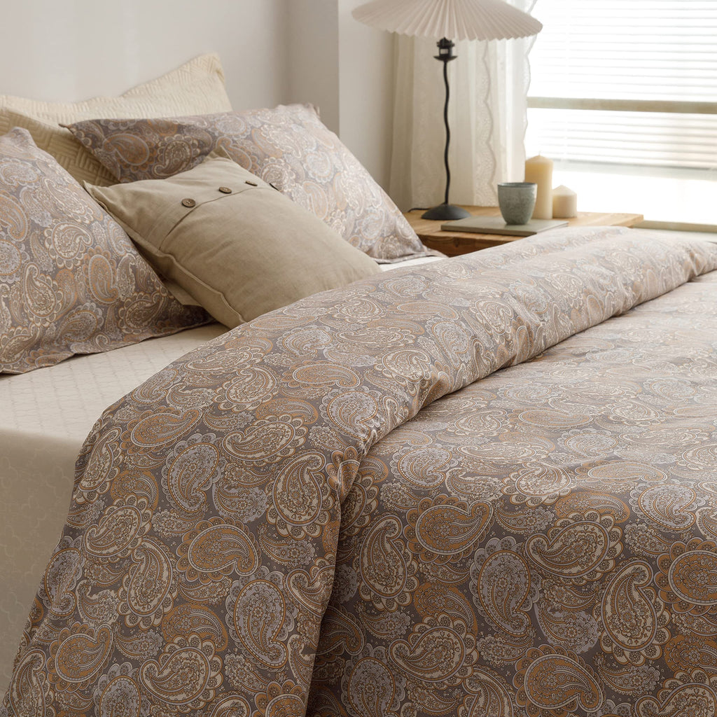 Heimenaogo Egyptian Cotton Duvet Cover Queen Size Sateen Weave, Silky Soft Boho Duvet Cover Zipper Closure, Long Staple Cotton B