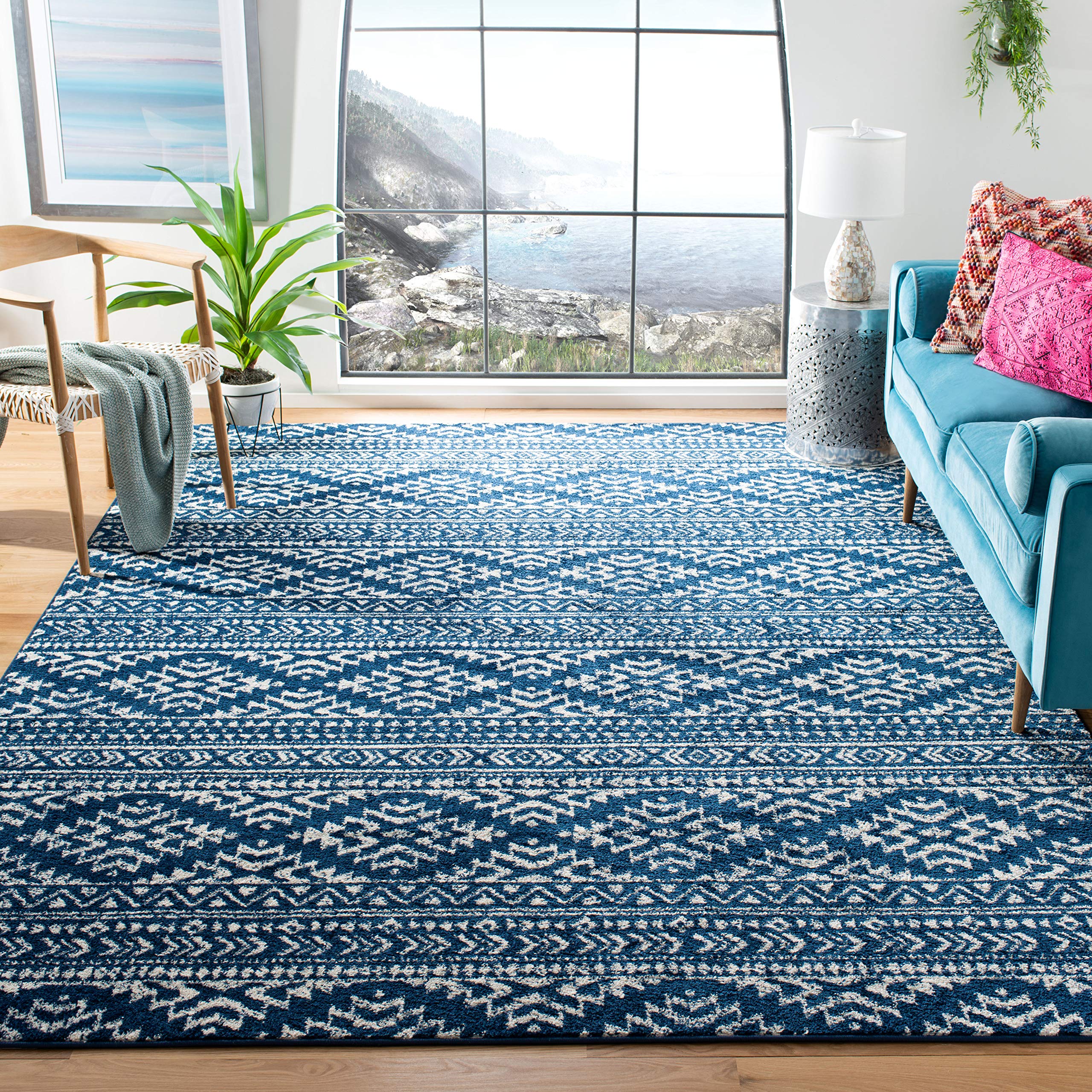 SAFAVIEH Tulum Collection Area Rug - 6 x 9, Navy & Ivory, Moroccan Boho Tribal Design, Non-Shedding & Easy Care, Ideal for Hig