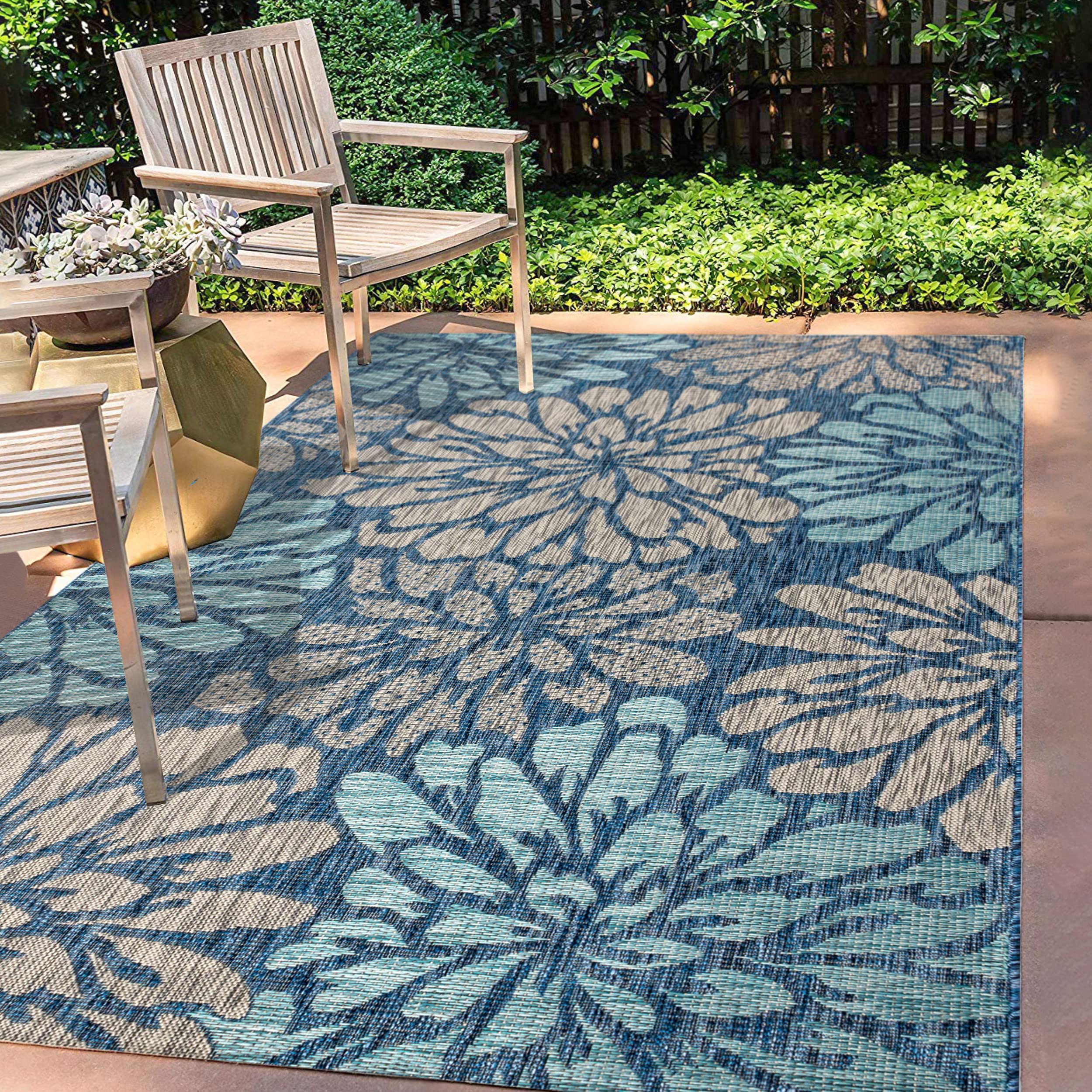 Jonathan Y Smb110C-8 Zinnia Modern Floral Textured Weave Indoor Outdoor Area-Rug Bohemian Coastal Easy-Cleaning Bedroom Kitchen