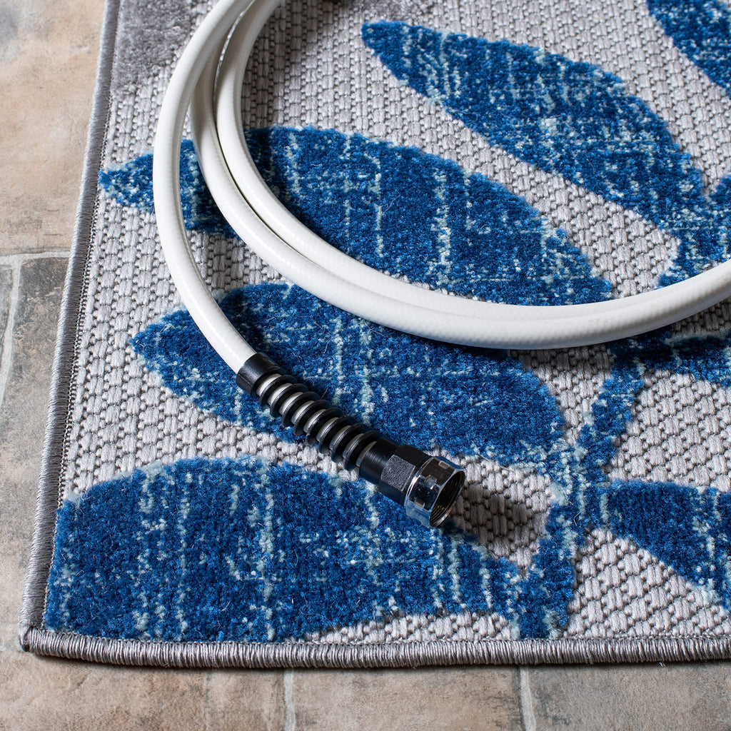 Safavieh Cabana Collection 2' X 8' Grey/Blue Cbn814F Botanical Indoor/ Outdoor Non-Shedding Easy Cleaning Patio Backyard Porch Deck Mudroom Runner Rug
