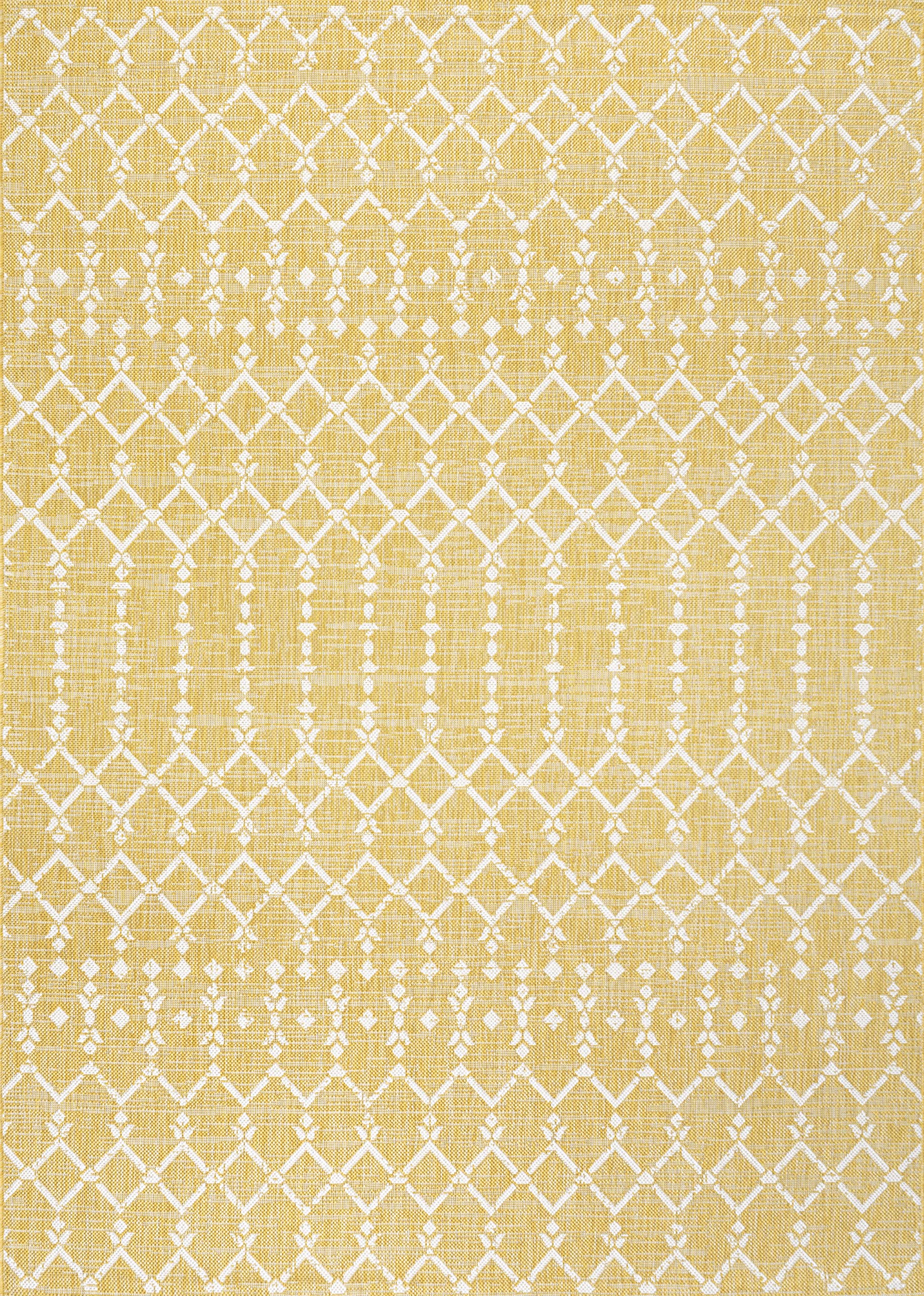 Jonathan Y Smb108G-5 Ourika Moroccan Geometric Textured Weave Indoor Outdoor Area Rug, Coastal, Traditional, Transitional Easy Cleaning,Bedroom,Kitchen,Backyard,Patio,Non Shedding, Yellow/Cream, 5 X 8