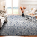 SAFAVIEH Madison Collection Area Rug - 67 Square, Navy & Silver, Glam Ogee Trellis Distressed Design, Non-Shedding & Easy Care,