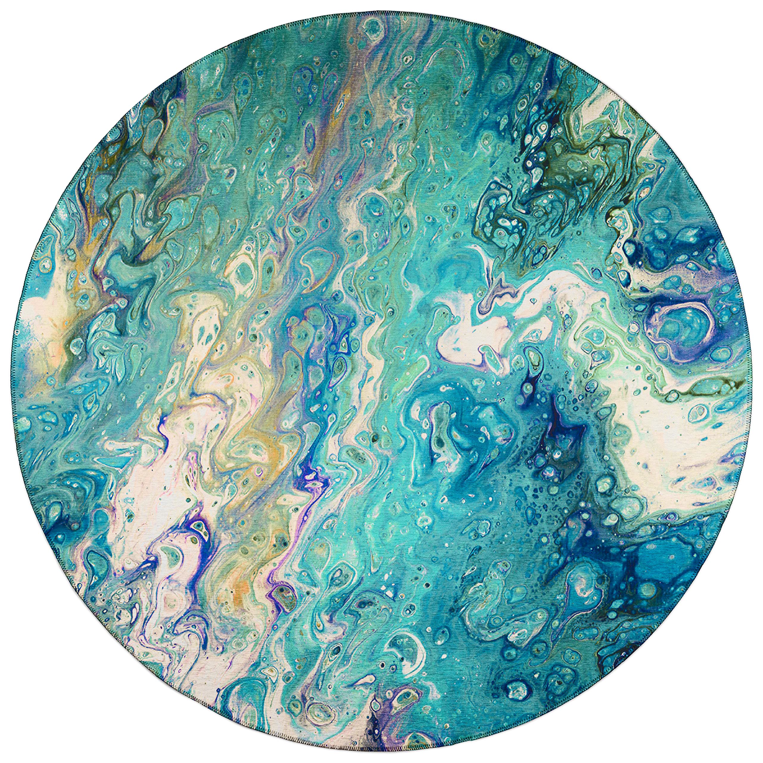 Addison Rugs Karina Akc34 Seaglass 8' X 8' Indoor Outdoor Round Rug, Easy Clean, Machine Washable, Non Shedding, Bedroom, Entry, Living Room, Dining Room, Kitchen, Patio Rug