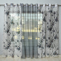 Kiara Creations Transparent Gulab(2 Printed + 1 Plain) Combo Curtains for Window 5 Feet (Pack of 3) Grey