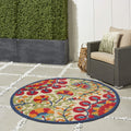 Nourison Aloha Indoor/Outdoor Red/Multi 5'3' X Round Area Rug, Easy Cleaning, Non Shedding, Bed Room, Living Room, Dining Room,