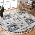 SAFAVIEH Moroccan Tassel Shag Collection 4 Round Ivory/Grey MTS688F Boho Non-Shedding Entryway Foyer Living Room Bedroom Kitche