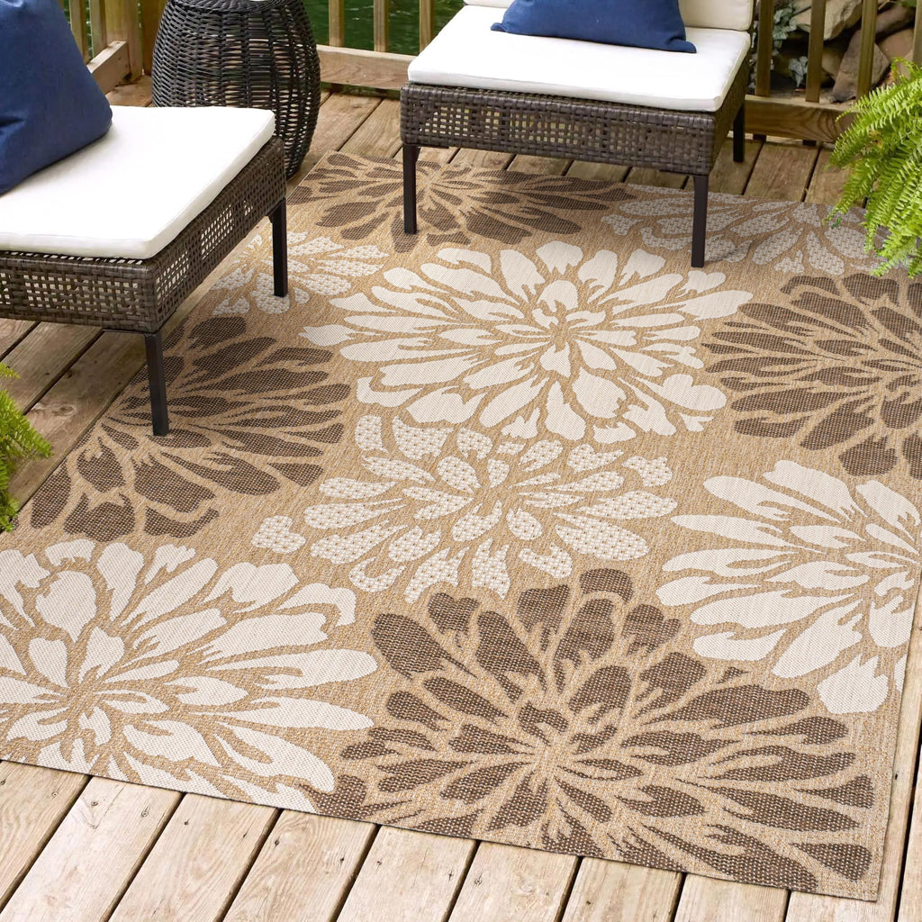 Jonathan Y Smb110I-4 Zinnia Modern Floral Textured Weave Indoor Outdoor Area-Rug, Bohemian Coastal Mediterranean Easy-Cleaning,B