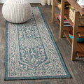 Jonathan Y Smb101C-28 Sinjuri Medallion Textured Weave Indoor/Outdoor Teal Blue/Gray 2 Ft. X 8 Ft. Runner-Rug, Coastal,Easy-Clea