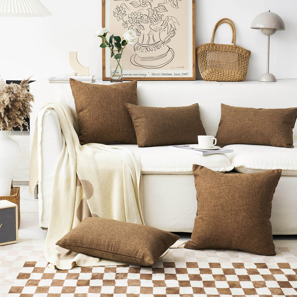 Home Brilliant Brown Pillow Covers Decoration Solid Linen Throw Cushion Cover For Living Room, 24X24 Inch, 60Cm