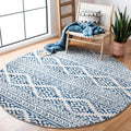 SAFAVIEH Tulum Collection Area Rug - 10 Round, Ivory & Navy, Moroccan Boho Tribal Design, Non-Shedding & Easy Care, Ideal for H