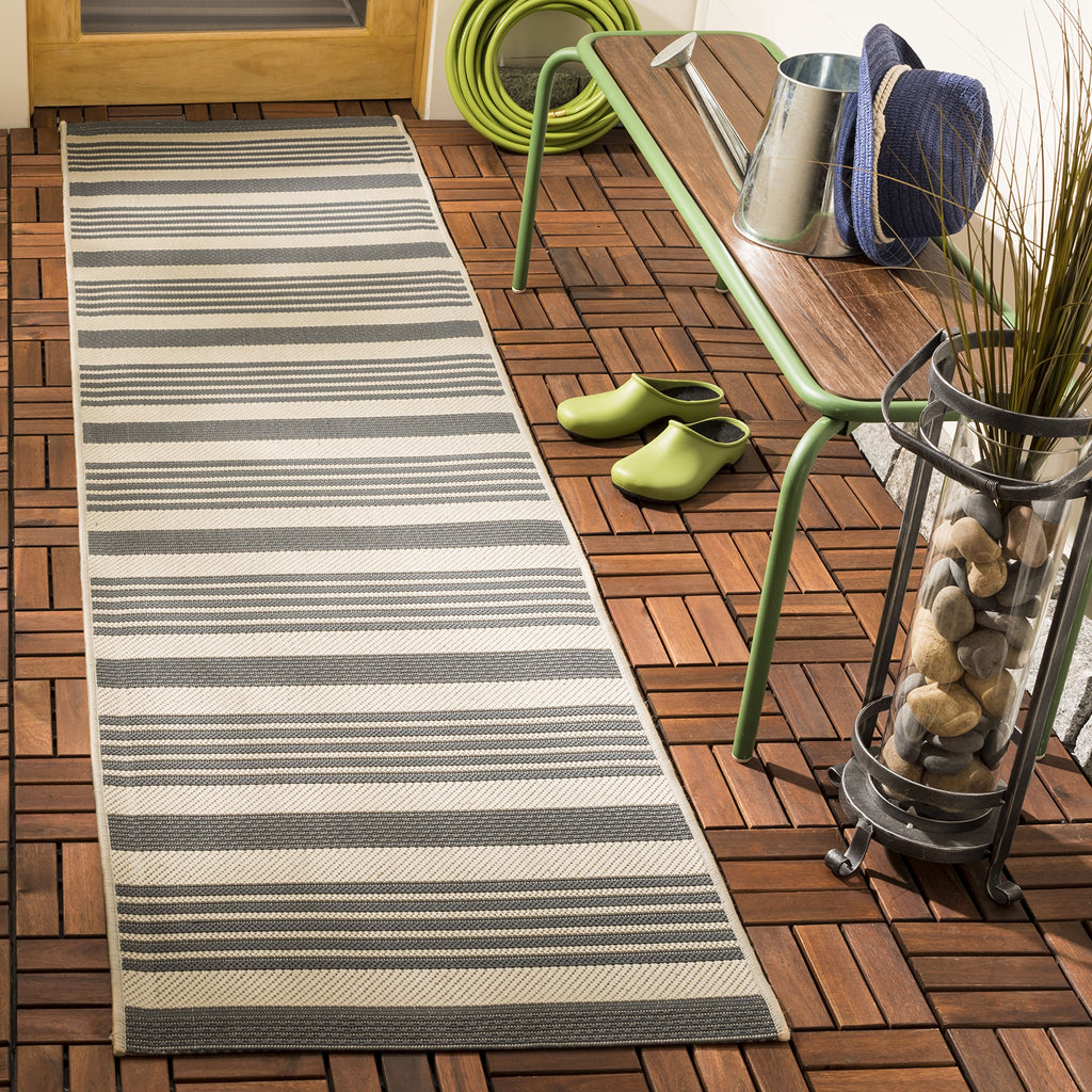 Safavieh Courtyard Collection 2'3' X 10' Grey/Bone Cy6062 Stripe Indoor/ Outdoor Patio Backyard Mudroom Runner Rug
