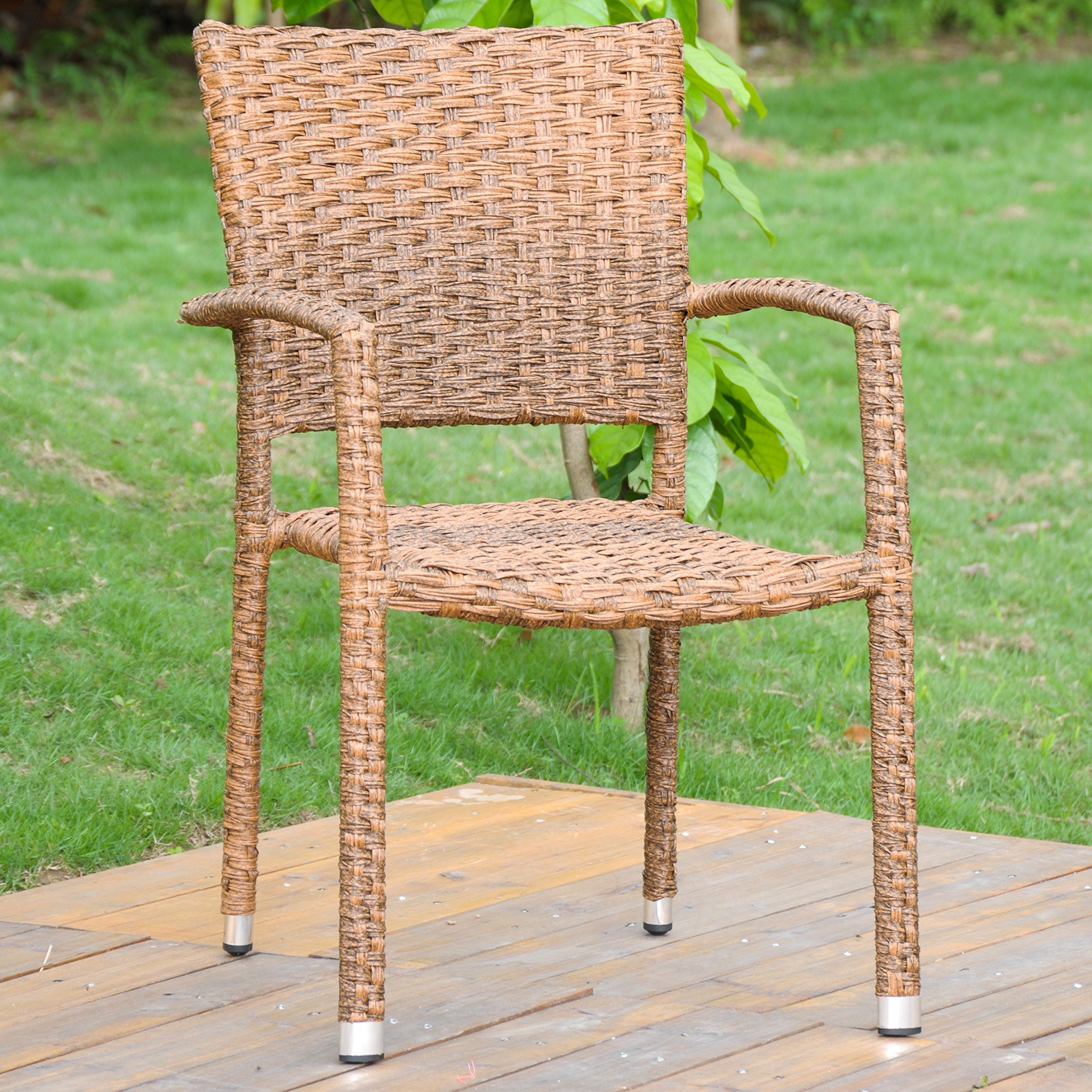 International Caravan Ibiza Resin Pandan Aluminum Square Back Dining Chair (Set of 2) Espresso