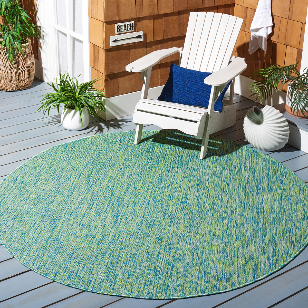 Safavieh Courtyard Collection 6'7' Round Green/Blue Cy8521 Indoor/ Outside Waterproof Easy Cleansingpatio Backyard Mudroom Area Mat