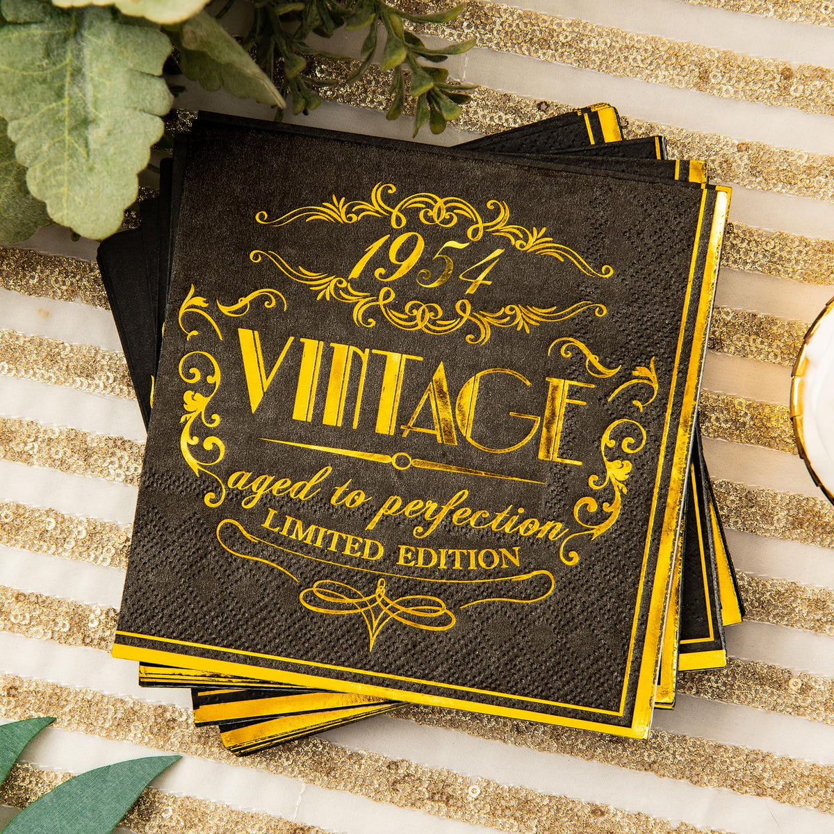 Crisky 70Th Birthday Napkins For Men 70Th Birthday Table Decorations Black Gold Vintage 1954 Beverage Dessert Cake Table Decorat