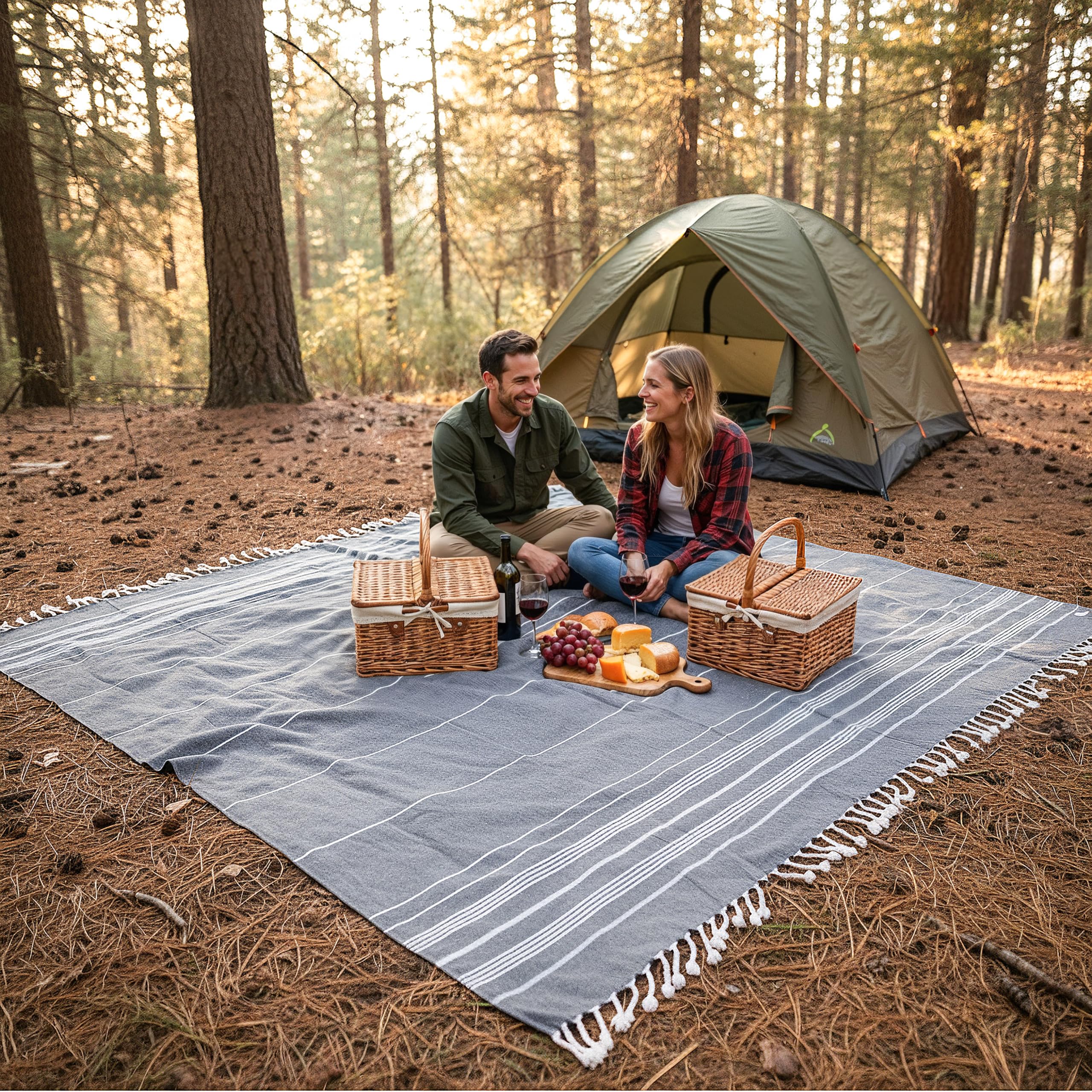 LANE LINEN Beach Blanket - Sand-Free, Extra-Large Picnic Mat, Quick-Dry, Pre-Washed Design (82x82), Beach Essentials for Family 