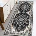 MUJOO Black Runner Rug 2x6, Long Washable Rug Runners for Hallways Entryway Kitchen Bathroom Bedside,Boho Vintage Bohemian Dis