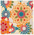 Safavieh Cabana Collection 6'7' Square Ivory / Orange Cbn328A Floral Indoor/ Outdoor Non-Shedding Easy Cleaning Patio Backyard