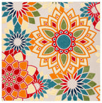 Safavieh Cabana Collection 6'7' Square Ivory / Orange Cbn328A Floral Indoor/ Outdoor Non-Shedding Easy Cleaning Patio Backyard