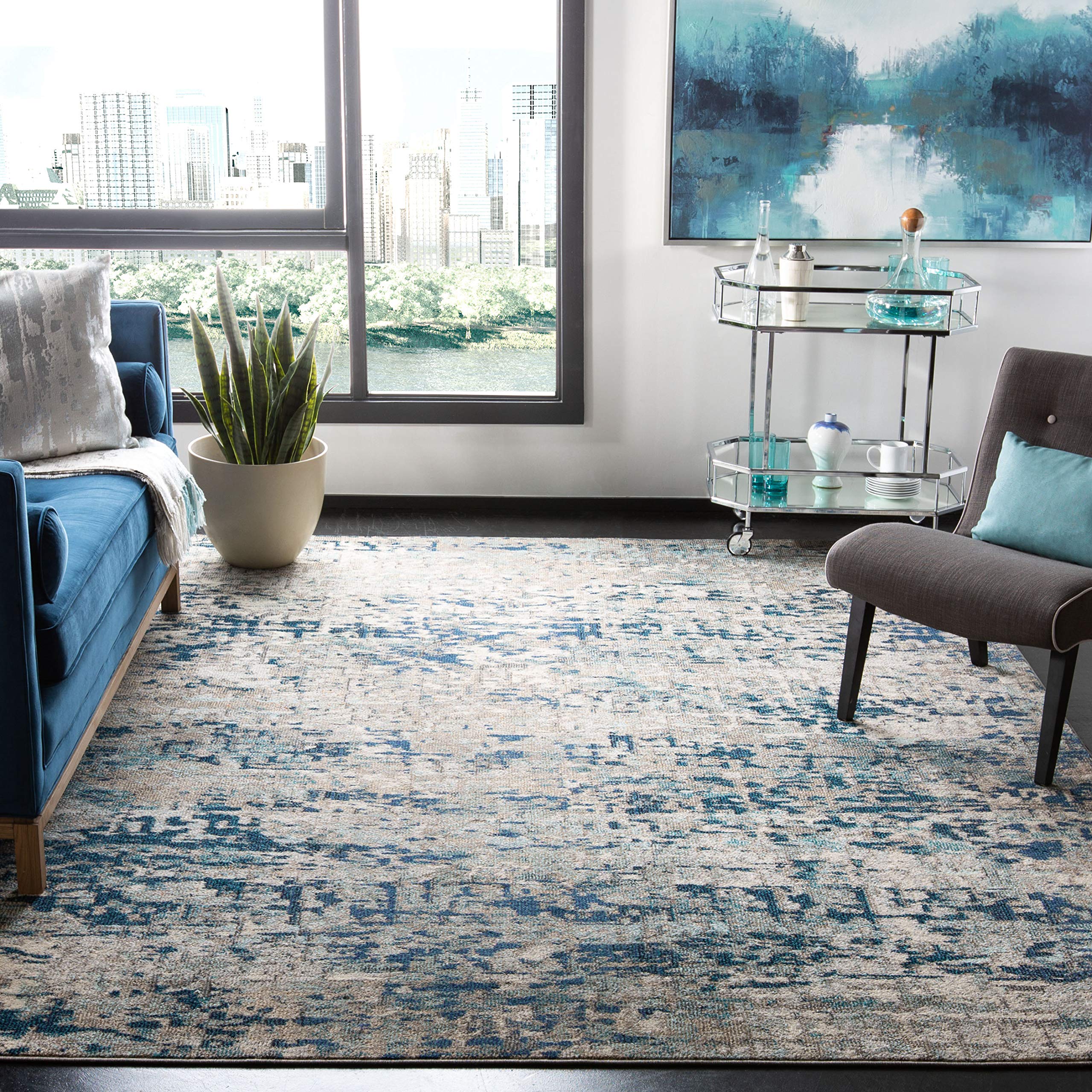 SAFAVIEH Madison Collection 5 Square Grey/Blue MAD460K Modern Abstract Non-Shedding Living Room Bedroom Area Rug