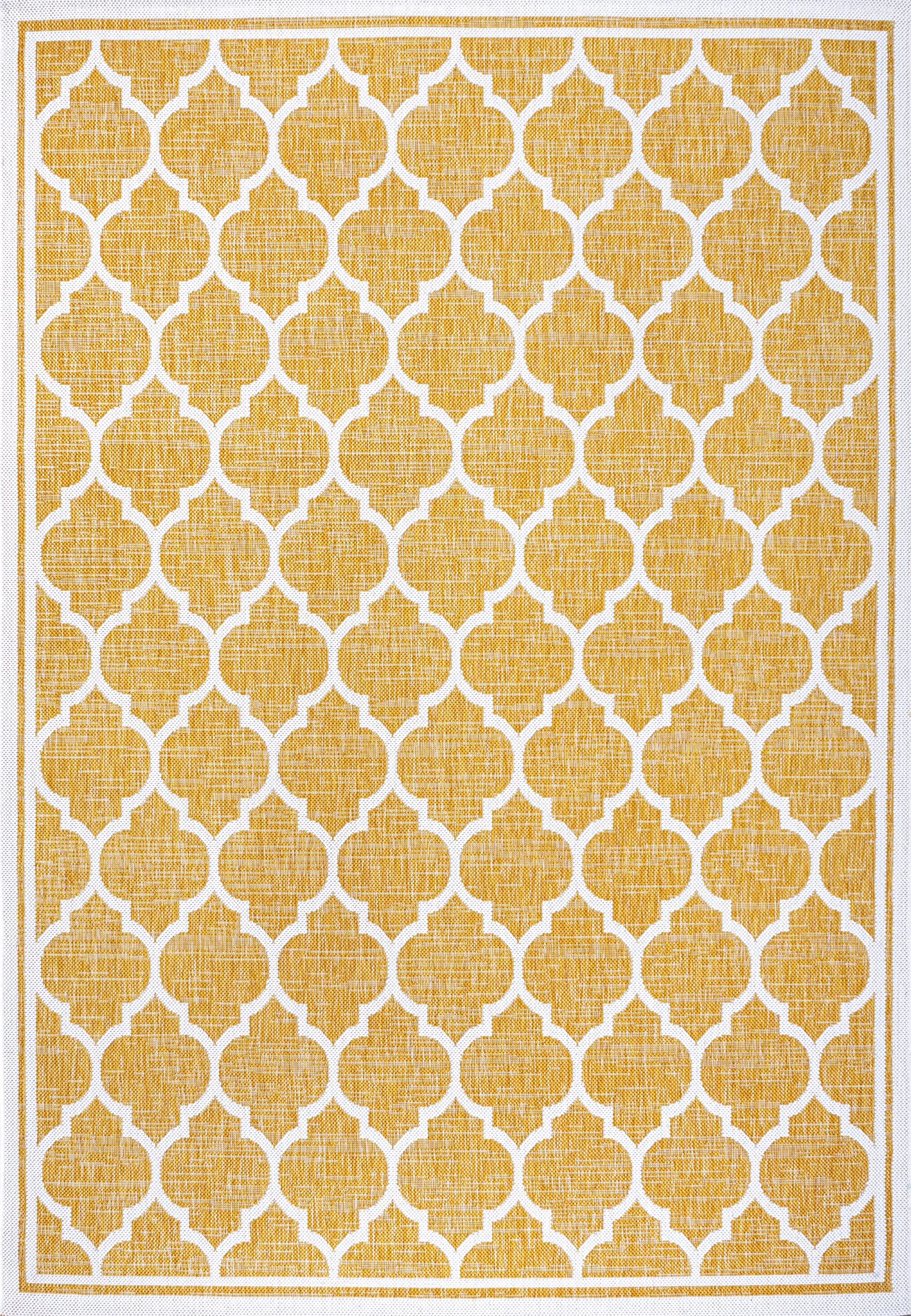 Jonathan Y Smb109F-9 Trebol Moroccan Trellis Textured Weave Indoor Outdoor Area Rug, Bohemian Coastal Contemporary Easy Cleaning,Bedroom,Kitchen,Backyard,Patio,Non Shedding, 9 X 12, Yellow/Cream