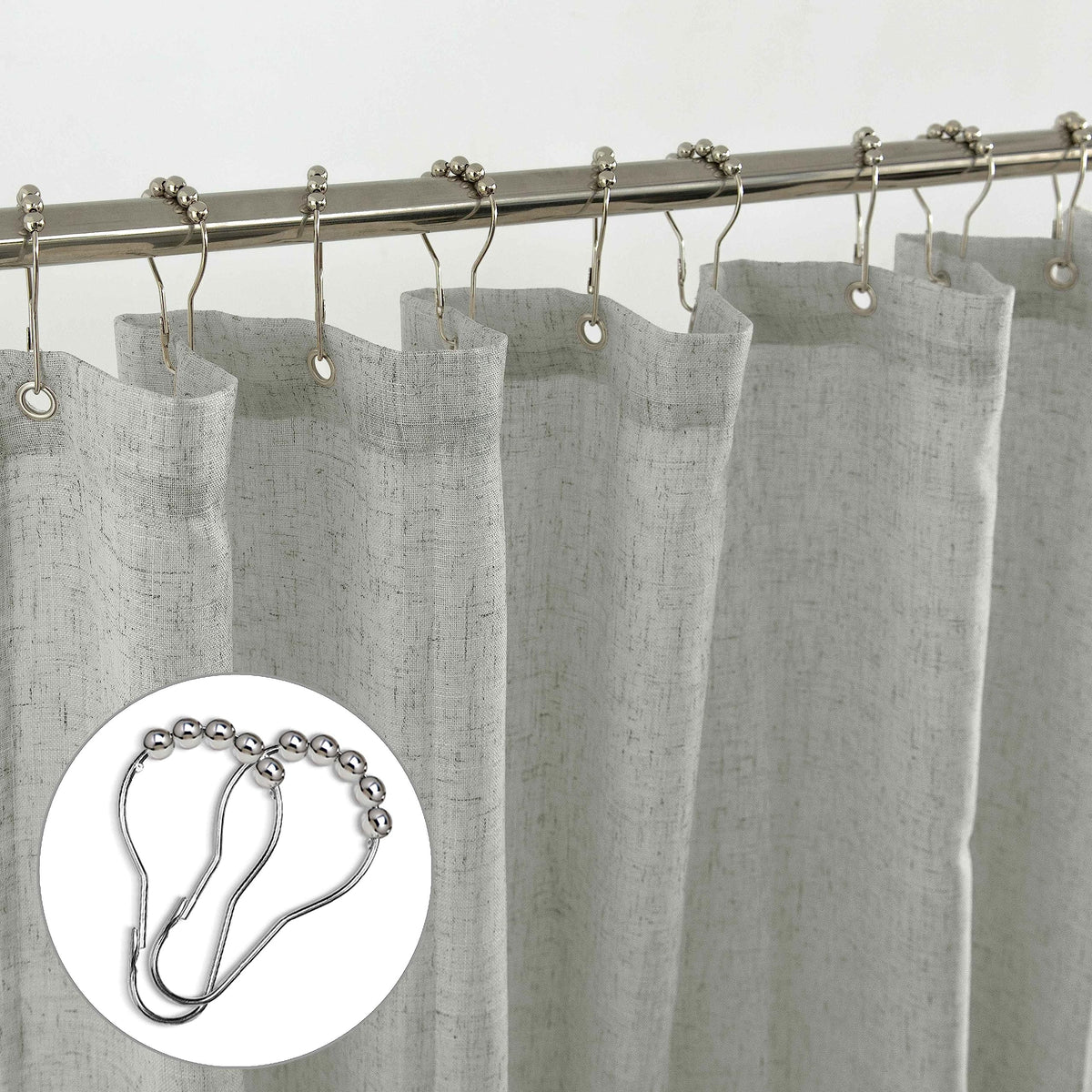Koufall Grey Waterproof Linen Fabric Shower Curtain For Bathroom 72X80 Inches Long