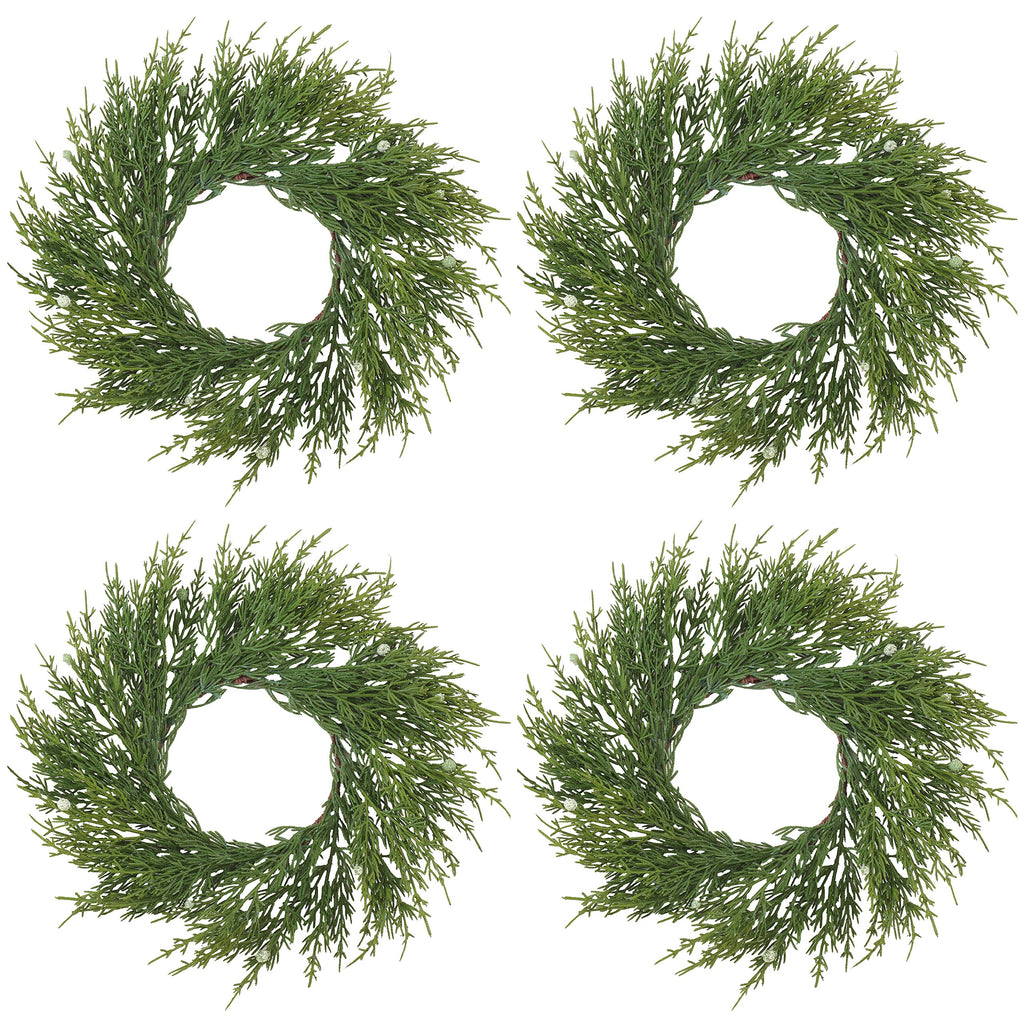 SARO LIFESTYLE Artificial Cypress Wreath - Set of 4, 9.5' x 9.5', Green