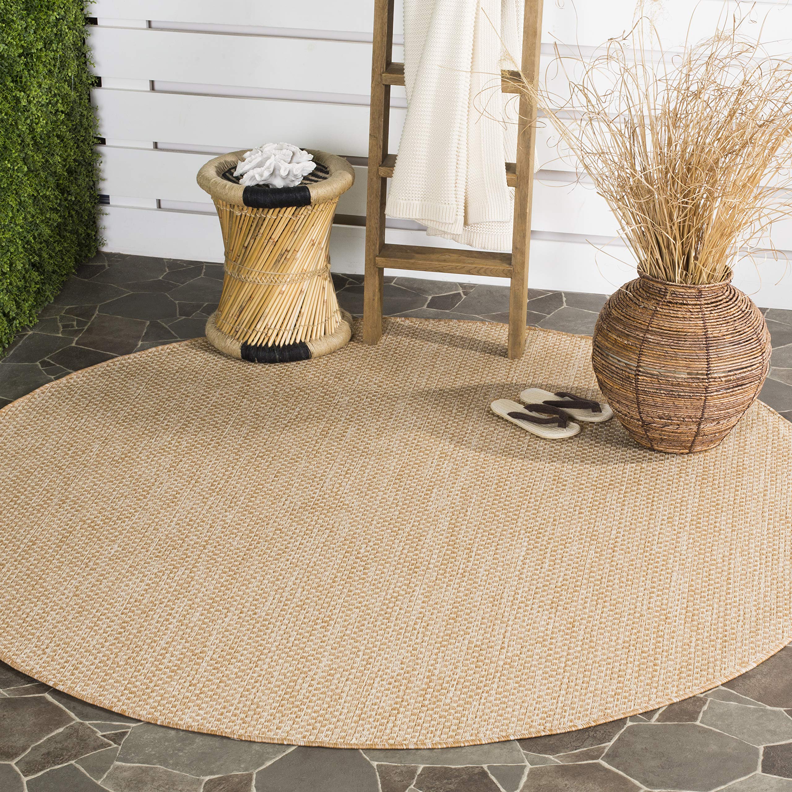 SAFAVIEH Courtyard Collection Area Rug - 67 Round, Natural & Cream, Non-Shedding & Easy Care, Indoor/Outdoor & Washable-Ideal 