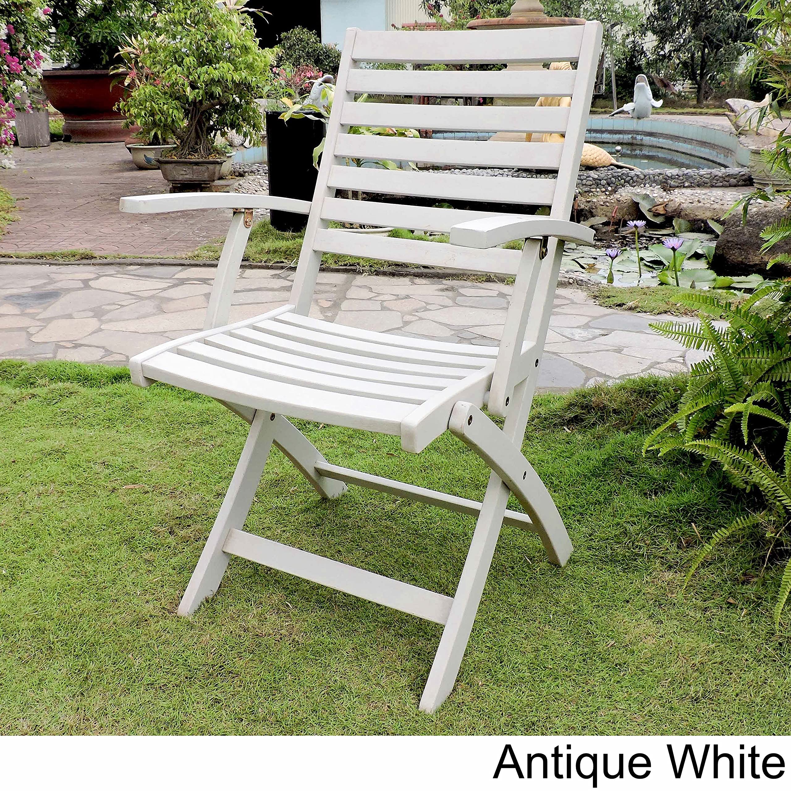 International Caravan Furniture Piece Acacia Folding S/2 Ladder Back Armchair with Sky Blue Finish