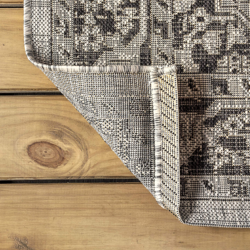 Jonathan Y Smb102D-5 Rozetta Boho Medallion Textured Weave Indoor Outdoor Area -Rug Coastal Bohemian Rustic Glam Easy -Cleaning Bedroom Kitchen Backyard Patio Non Shedding, 5 X 8, Gray/Black