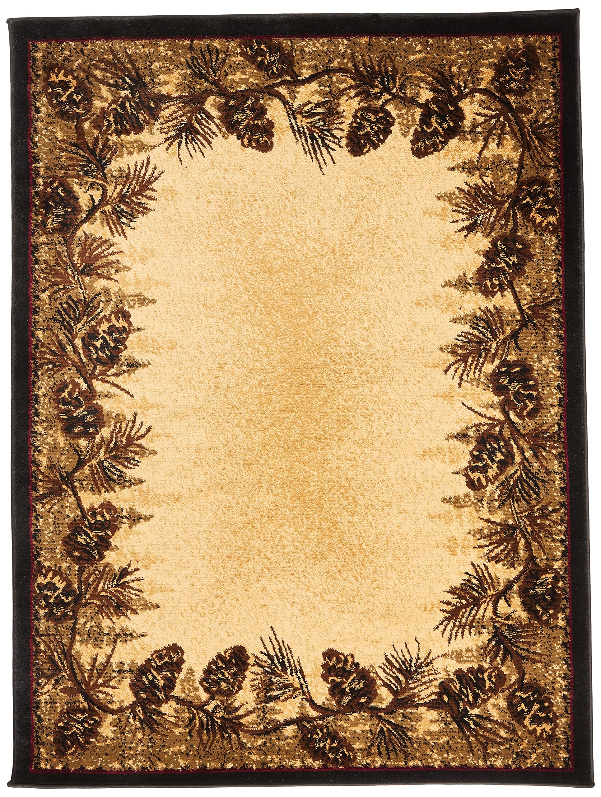 Rustic Lodge Pine Cone Border Brown 4x6 Area Rug, 311x53