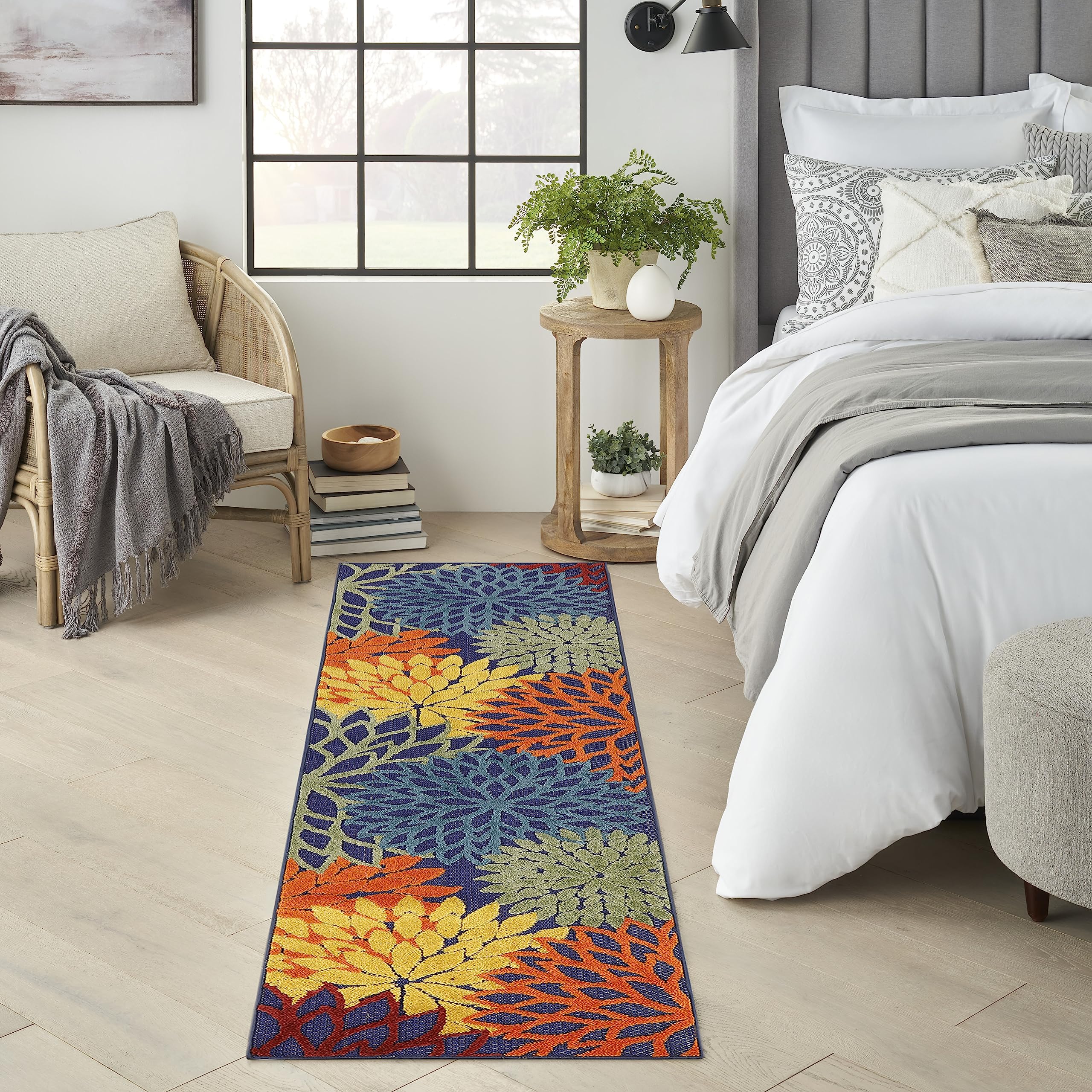 Nourison Aloha Indoor/Outdoor Modern Navy Multicolor 2'3' X 8' Area Rug, Easy Cleaning, Non Shedding, Bed Room, Living Room, Dining Room, Backyard, Deck, Patio (2X8)