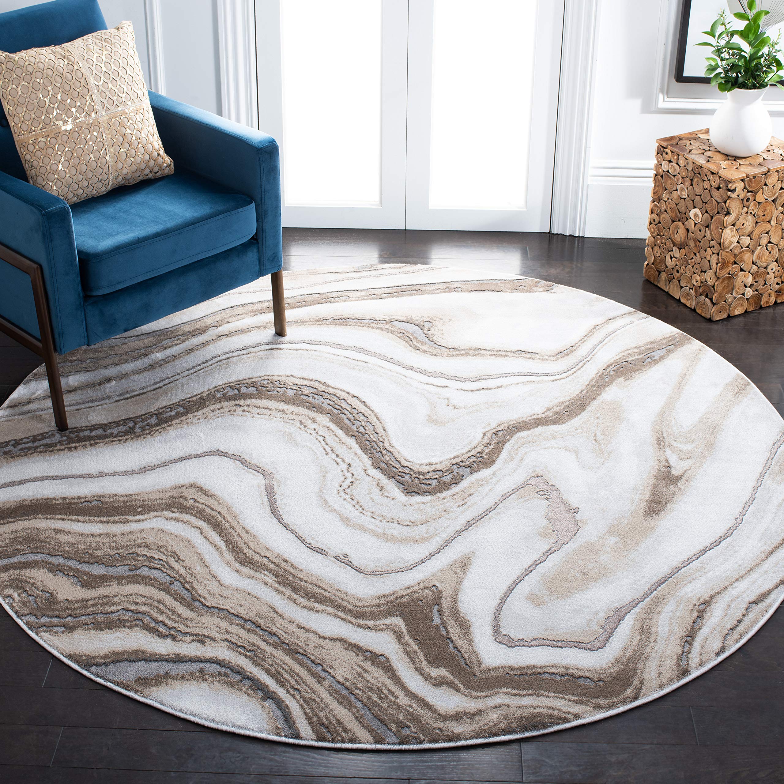 SAFAVIEH Craft Collection 67 Round Gold / Grey CFT819D Modern Abstract Non-Shedding Dining Room Entryway Foyer Living Room Bedr