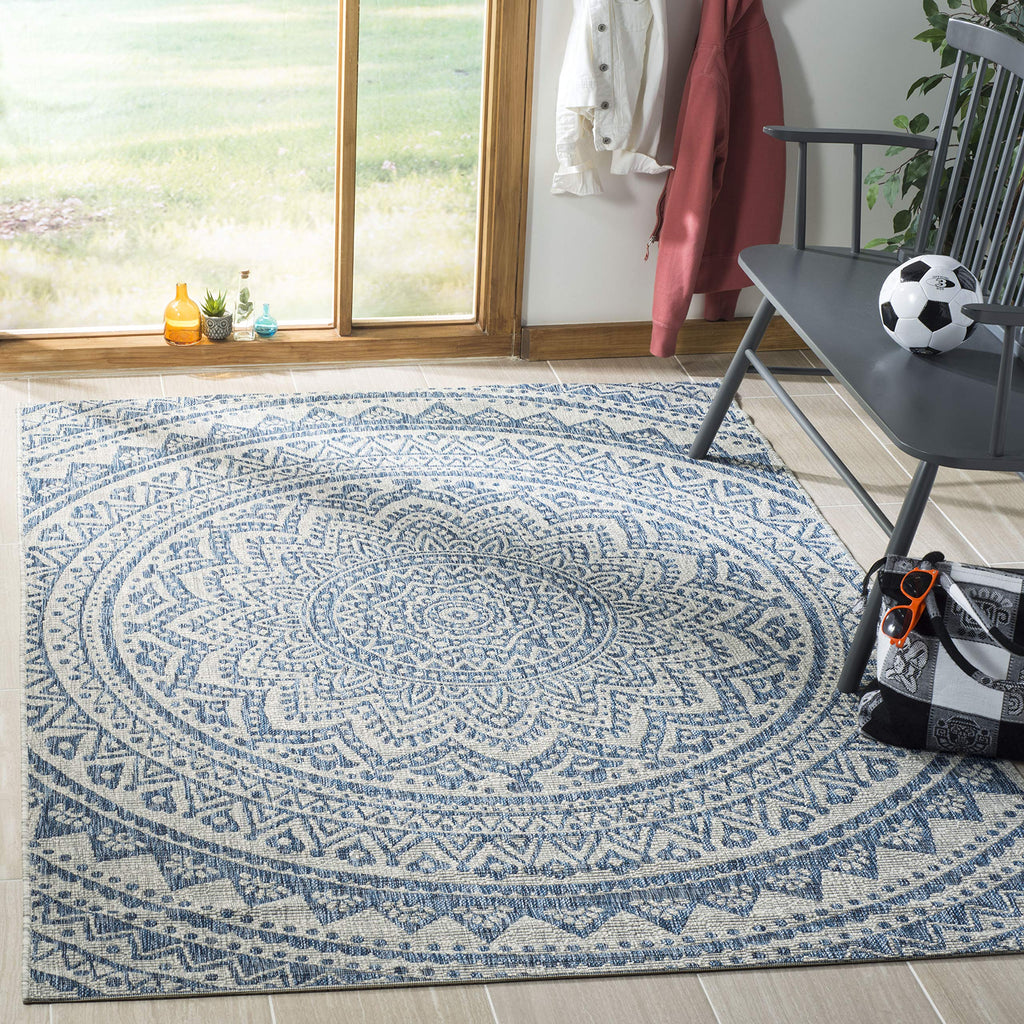Safavieh Courtyard Collection 5'3' X 7'7' Light Grey/Blue Cy8734 Indoor/ Outdoor Waterproof Easy Cleaning Patio Backyard Mudroom Area Rug
