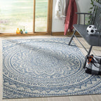 Safavieh Courtyard Collection 5'3' X 7'7' Light Grey/Blue Cy8734 Indoor/ Outdoor Waterproof Easy Cleaning Patio Backyard Mudroom Area Rug