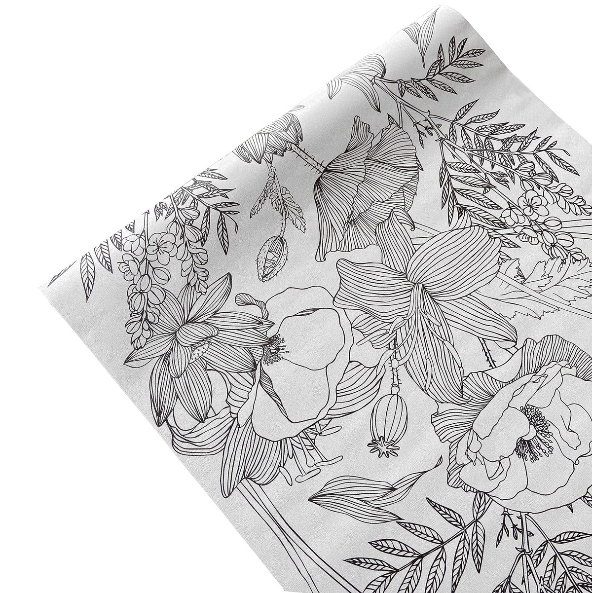 Elegant Lily Lotus Floral Adhesive Shelf Liner Peel & Stick Dresser Drawer Sticker Cabinet Sticker Furniture Contact Paper, 17.7