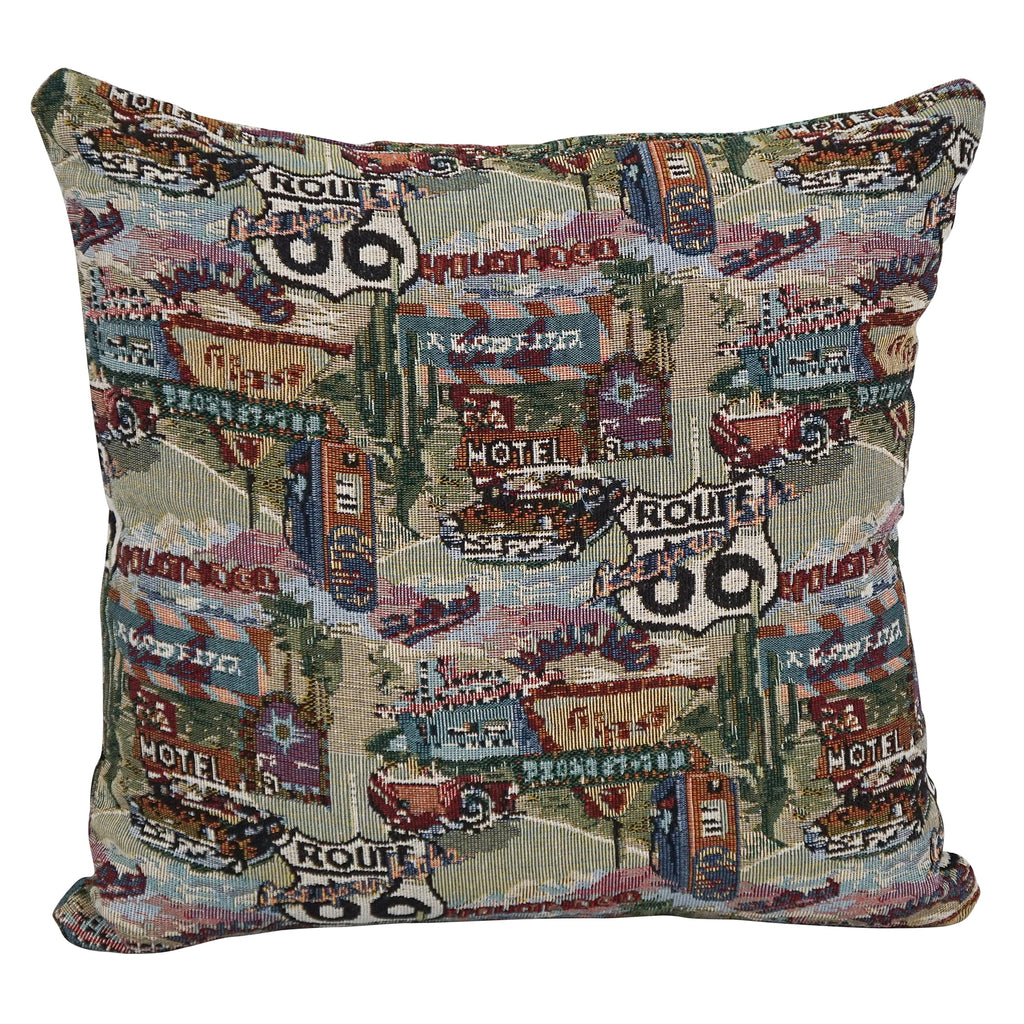 Blazing Needles 17-Inch Tapestry Throw Pillow, Route 66 2 Count