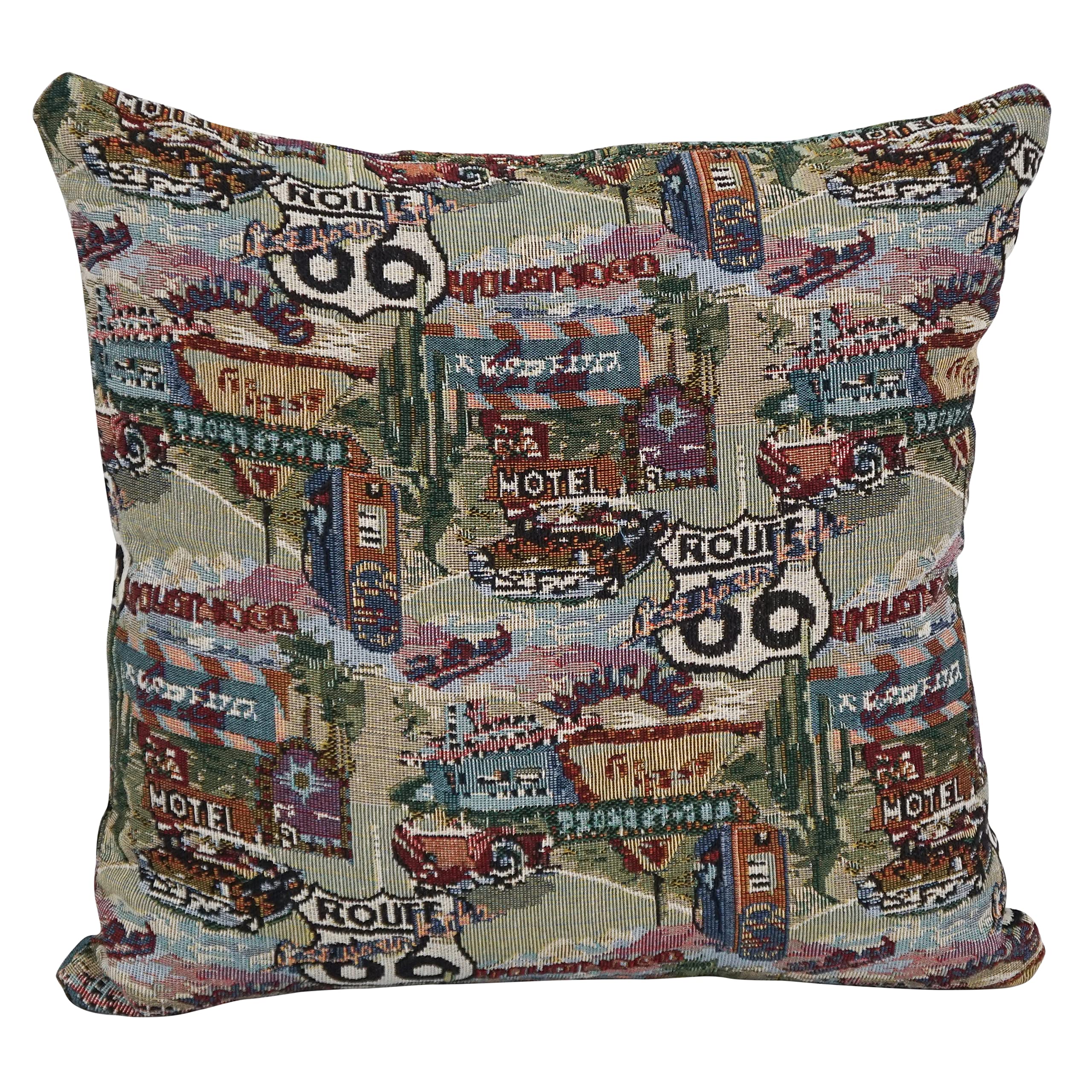 Blazing Needles 17-Inch Tapestry Throw Pillow, Route 66 2 Count