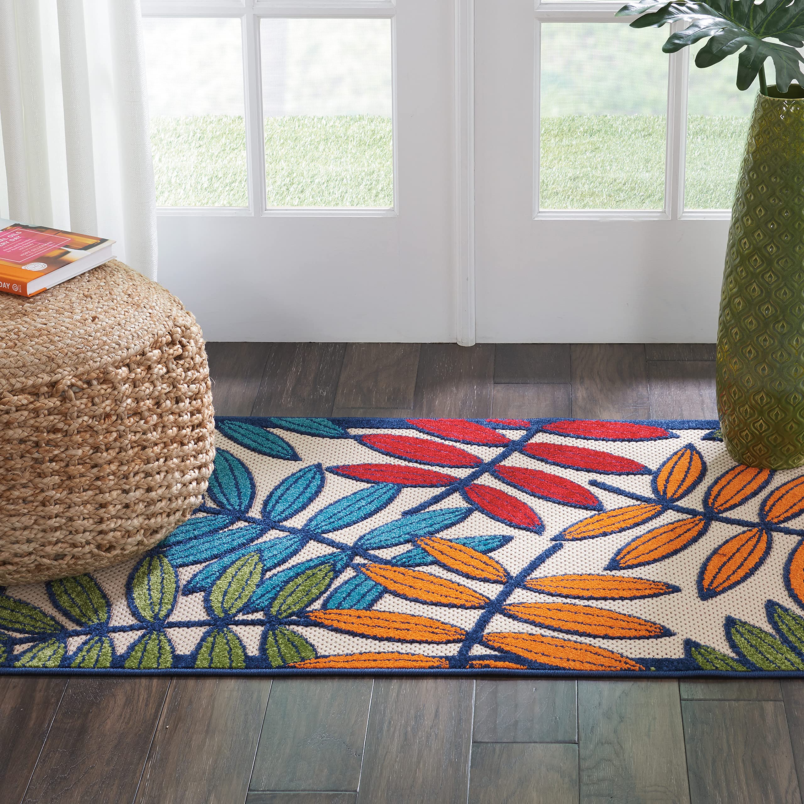Nourison Aloha Indoor/Outdoor Multicolor 2'8' X 4' Area Rug, Tropical, Botanical, Easy Cleaning, Non Shedding, Bed Room, Kitche