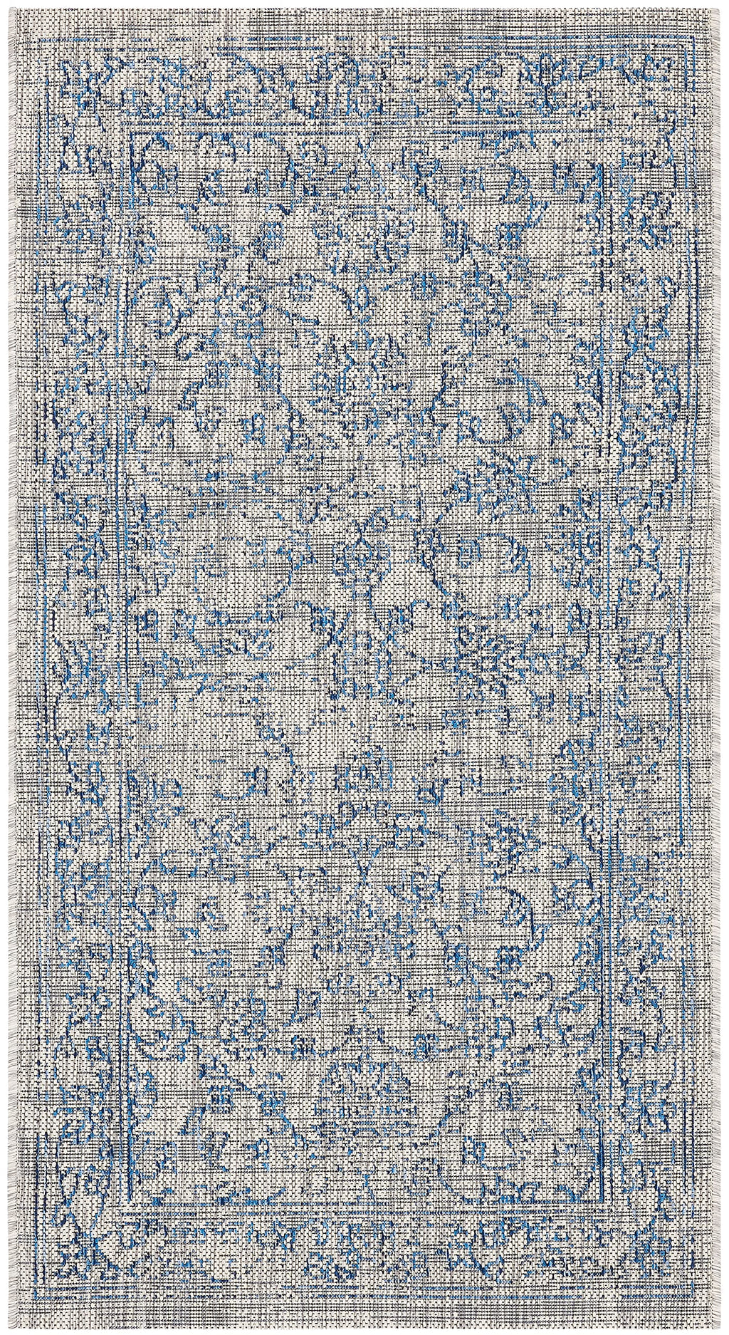 Safavieh Courtyard Collection 4' X 5'7' Grey/Navy Cy8680 Indoor/ Outdoor Waterproof Easy Cleaning Patio Backyard Mudroom Accent Rug