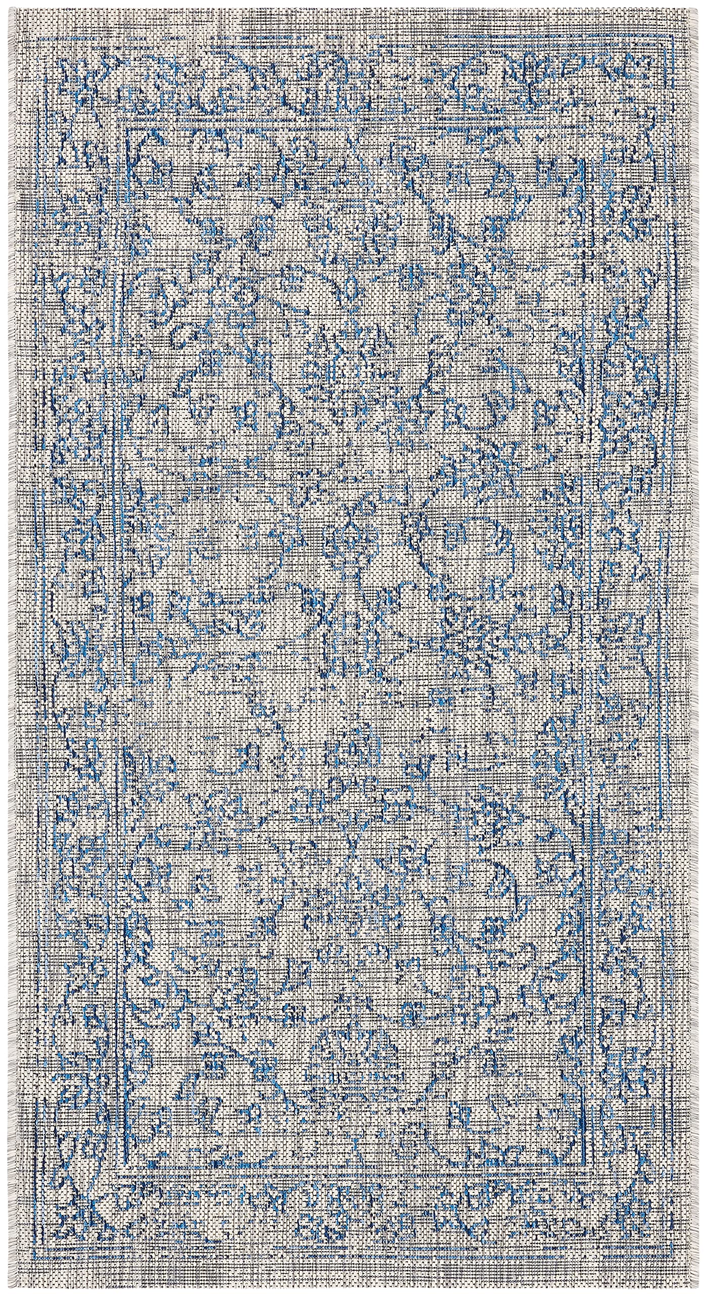 Safavieh Courtyard Collection 4' X 5'7' Grey/Navy Cy8680 Indoor/ Outdoor Waterproof Easy Cleaning Patio Backyard Mudroom Accent Rug