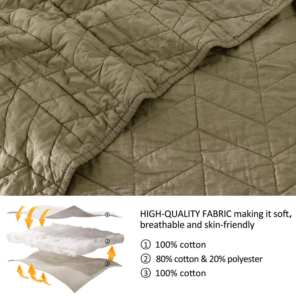 Palassio Green 100% Cotton Quilt Twin Size Bedding Sets With Pillow Shams, Olive Lightweight Soft Bedspread Coverlet, Sage Quilt