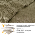 Palassio Green 100% Cotton Quilt Twin Size Bedding Sets With Pillow Shams, Olive Lightweight Soft Bedspread Coverlet, Sage Quilt