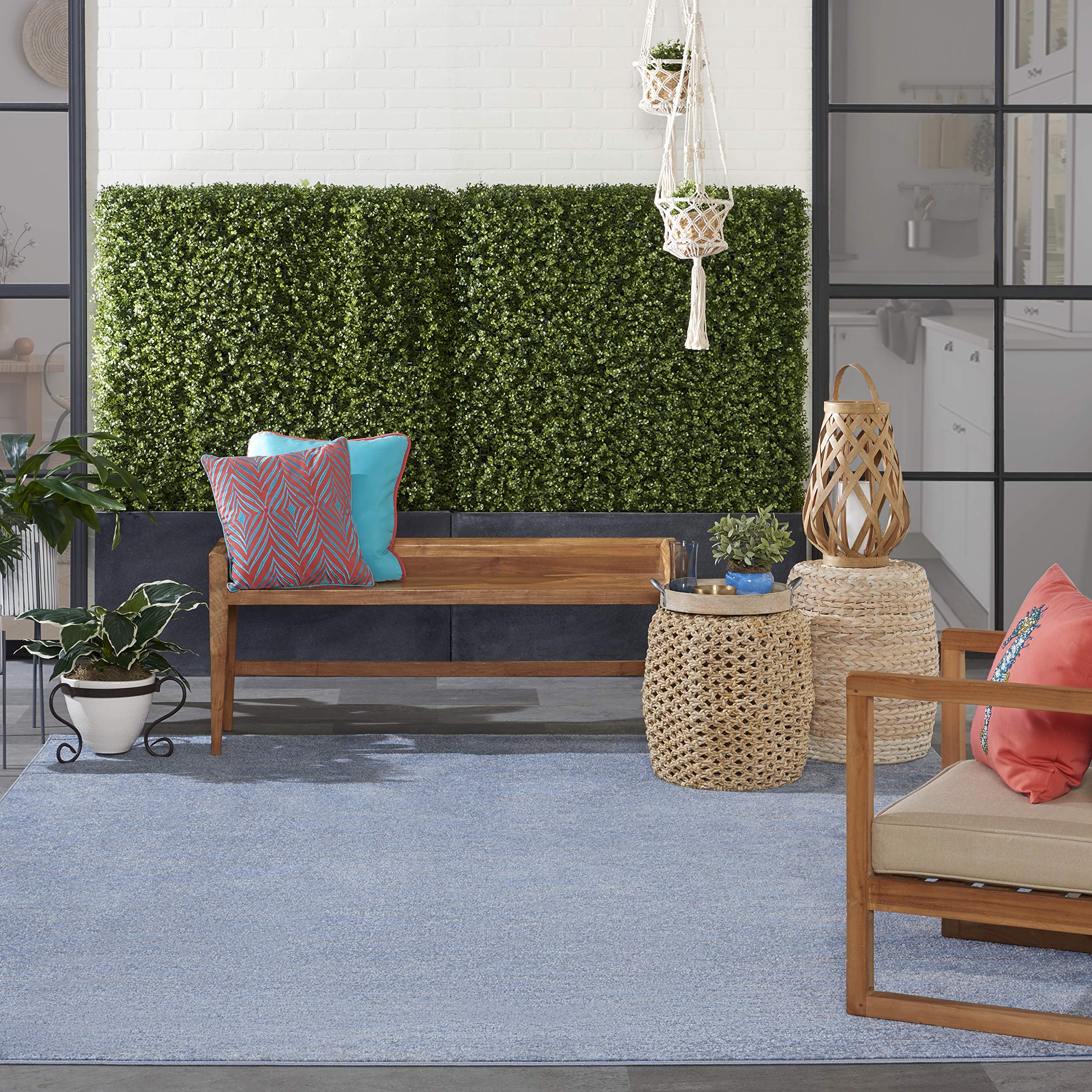 Nourison Essentials Indoor/Outdoor Blue/Grey 8' X 10' Area Rug, Easy -Cleaning, Non Shedding, Bed Room, Living Room, Dining Room, Backyard, Deck, Patio (8X10)