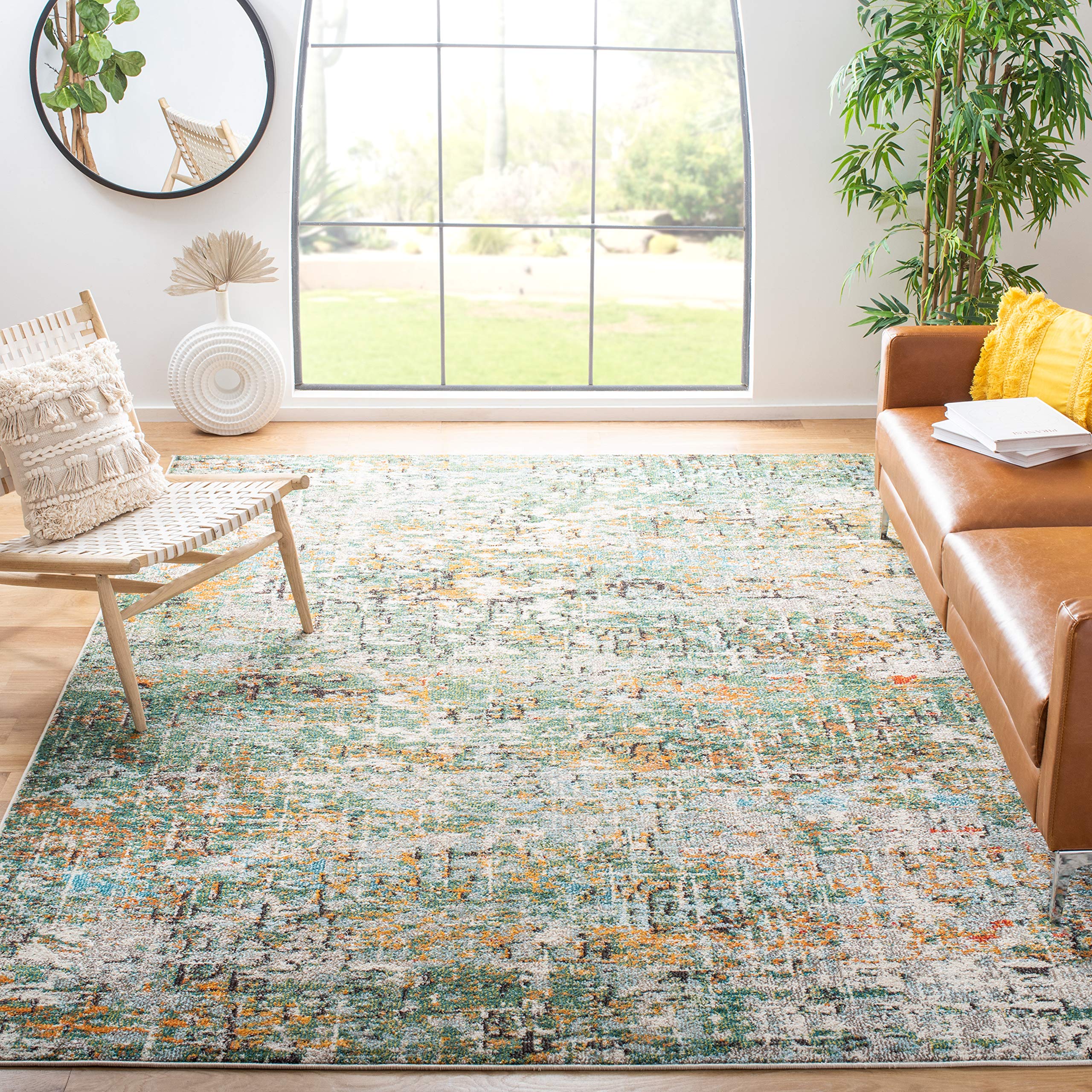 SAFAVIEH Madison Collection 8 Square Green/Turquoise MAD460Y Modern Abstract Non-Shedding Living Room Dining Bedroom Area Rug