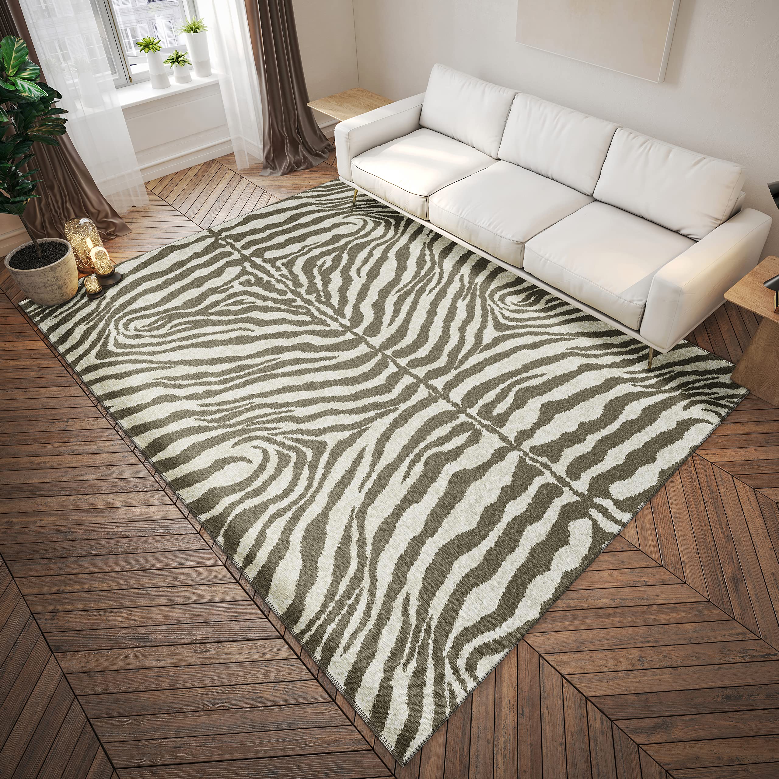 Addison Rugs Safari Asf31 Taupe Washable 5' X 7'6" Indoor Outdoor Area Rug, Easy Clean, Machine Washable, Non Shedding, Bedroom, Entry, Living Room, Dining Room, Kitchen, Patio Rug