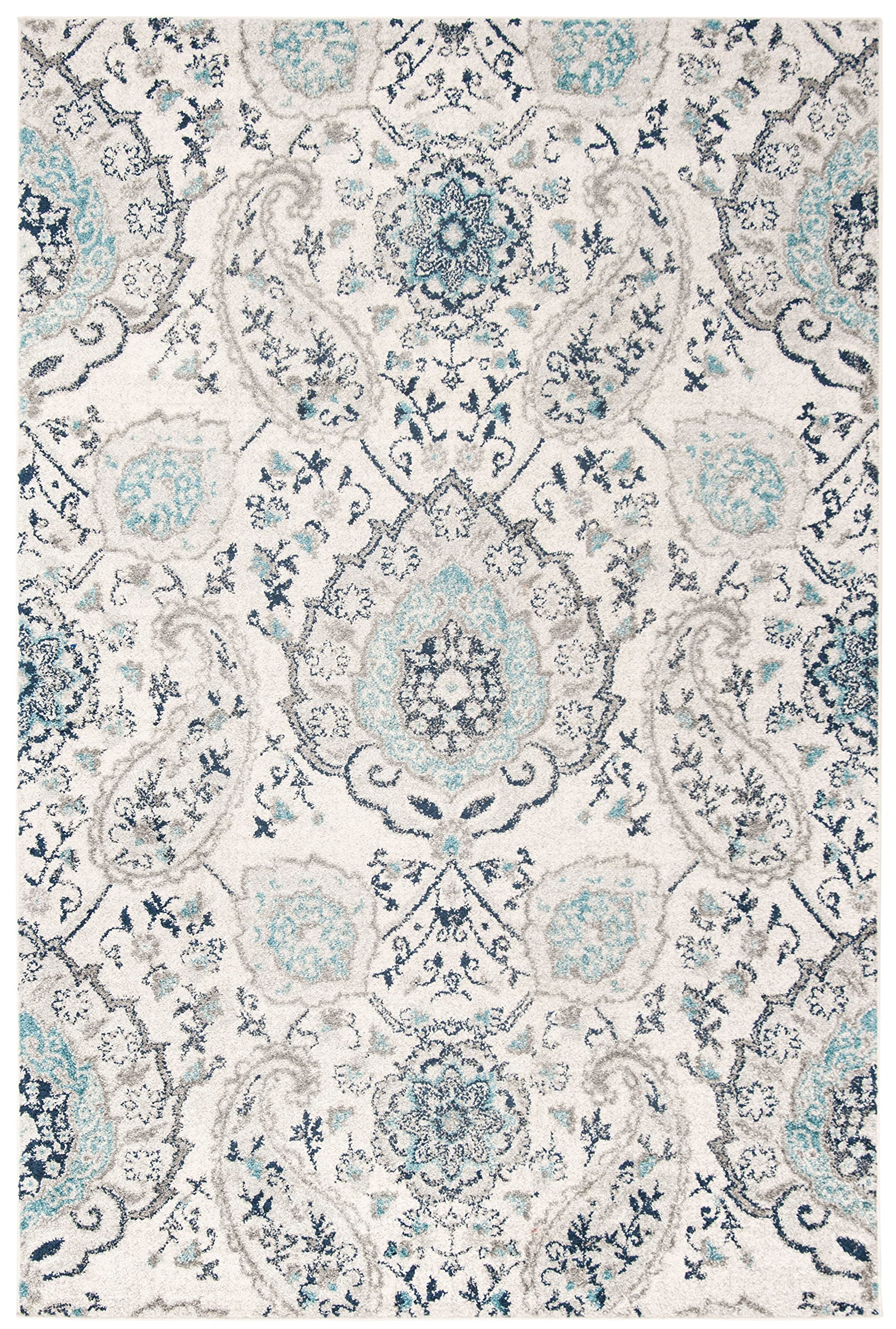 Safavieh Madison Collection Area Rug - 5'3'' X 7'6'', Cream & Light Grey, Boho Chic Glam Paisley Design, Non-Shedding & Easy Car